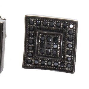Sterling Silver 9mm CZ Stones Black Square Stud Earrings